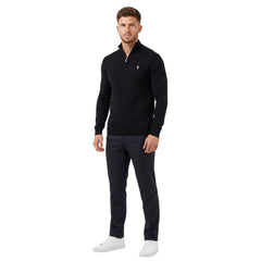 Polo Mens 1/4 Double Face Long Sleeve Golfer In Black