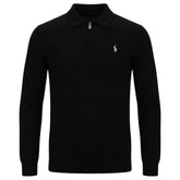 Polo Mens 1/4 Double Face Long Sleeve Golfer In Black
