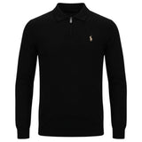 Polo Mens 1/4 Double Face Long Sleeve Golfer In Black