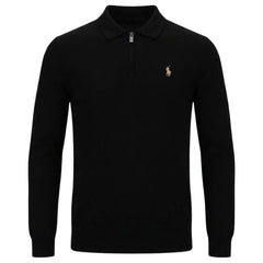 Polo Mens 1/4 Double Face Long Sleeve Golfer In Black