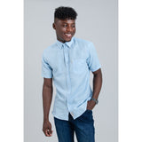 Ben Sherman Mens Short Sleeve Light Blue Linen Shirt