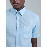 Ben Sherman Mens Short Sleeve Light Blue Linen Shirt