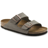 Brikenstock Mens Arizona Birko Flor Nubuk Sandal In Stone
