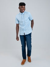 Ben Sherman Mens Short Sleeve Light Blue Linen Shirt