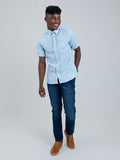 Ben Sherman Mens Short Sleeve Light Blue Linen Shirt