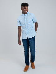 Ben Sherman Mens Short Sleeve Light Blue Linen Shirt