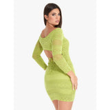 Guess Womens Long Sleeves Open Back Crochet Amelie Dress In Green