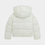 Guess Girls Hooded Long Sleeved Puffer Jacket In Cream