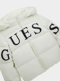 Guess Girls Hooded Long Sleeved Puffer Jacket In Cream