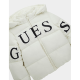 Guess Girls Hooded Long Sleeved Puffer Jacket In Cream