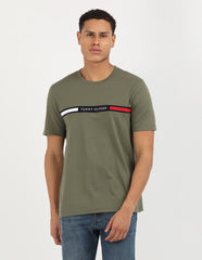 Tommy Hilfiger Mens Hilfiger Chest Insert Tee Olive