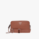 Guess Viviette Mini Double Zip Crossbody Bag In Cognac