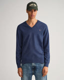 Gant Mens Classic Cotton V-Neck In Denim