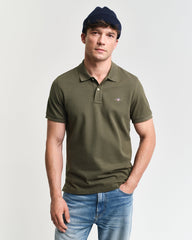 Gant Mens Regular Shield Short Sleeve Pique Polo Shirt In Green