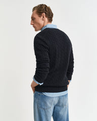 Gant Mens Cotton Cable Crew Neck Sweater In Navy