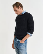 Gant Mens Cotton Cable Crew Neck Sweater In Navy