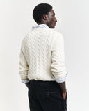 Gant Mens Cotton Cable Crew Sweater Top In Cream