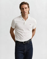 Gant Mens Regular Shield Short Sleeve Pique Polo Shirt In White