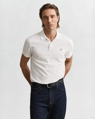 Gant Mens Regular Shield Short Sleeve Pique Polo Shirt In White