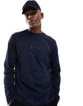 Gant Mens Embosed Toanl Shiled Logo Long Sleeve T-shirt In Navy