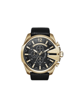 Diesel Bezel Black Dial Leather Strap Watch For Men
