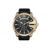 Diesel Bezel Black Dial Leather Strap Watch For Men