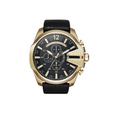 Diesel Bezel Black Dial Leather Strap Watch For Men