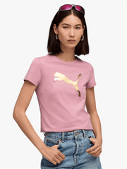 Puma Womens Essential Metalic Logo T-shirt In Pink & Gold