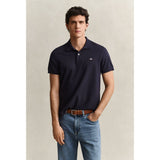 Gant Mens Regular Shield Short Sleeves Pique Golfer In Dark Blue