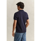 Gant Mens Regular Shield Short Sleeves Pique Golfer In Dark Blue
