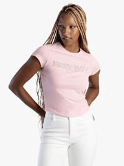 Sissyboy Womens Regular Fit Pearl & Bling Logo T-Shirt In Pale Pink