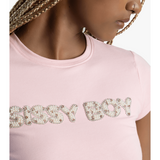 Sissy boy Womens Regular Fit Pearl & Bling Logo T-Shirt In Pale Pink