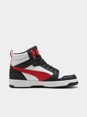 Puma Boys Rebound V6 Mid Jr Sneakers In Black/White/Red