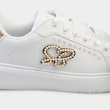 Sissy boy Ladies Pearl Sneakers with Satin Laces In White