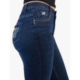 Sissy boy Womens Mid Waist Skinny Jeans With Front Stitch In Dark Vintage