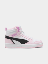 Puma Girls Rebound V6 Mid Jr Sneakers In White And Pink