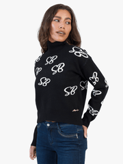 Sissy boy Womens Over Sized Polo Neck Knit Jersey In Black