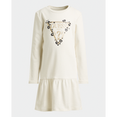Guess Girls Long Sleeve Interlock Dress In Cream