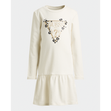 Guess Girls Long Sleeve Interlock Dress In Cream