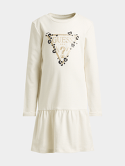 Guess Girls Long Sleeve Interlock Dress In Cream