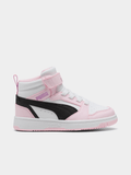 Puma Girls Rebound V6 Mid Sneakers In White And Pink