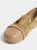 Polo Girld Jacquard Ballet Flat Shoes In Stone