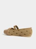 Polo Girld Jacquard Ballet Flat Shoes In Stone