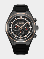 Police Mens Silicone Strap Watch In Black