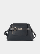 Elle Womens Belt Buckle Flapover Sling Bag In Black