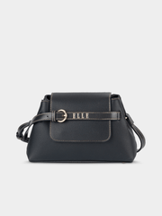 Elle Womens Belt Buckle Flapover Sling Bag In Black