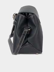Elle Womens Belt Buckle Flapover Sling Bag In Black