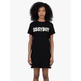 Sissy Boy Womens Boxy Dress With Texterd Branded T-Shirt Dress In Black
