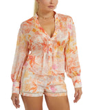 Guess Womens Long Sleeves Monica Chiffon Top In Floral