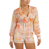 Guess Womens Long Sleeves Monica Chiffon Top In Floral
